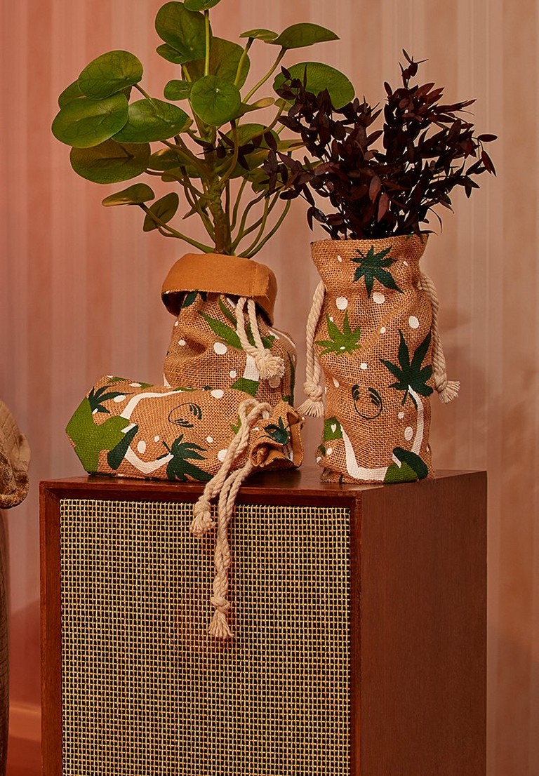 Jute gift bag being used as a plant pot