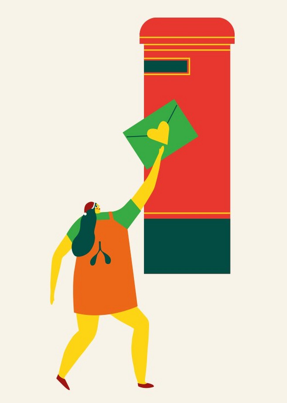 Christmas illustration of person sending a letter Christmas illustration of person sending a letter