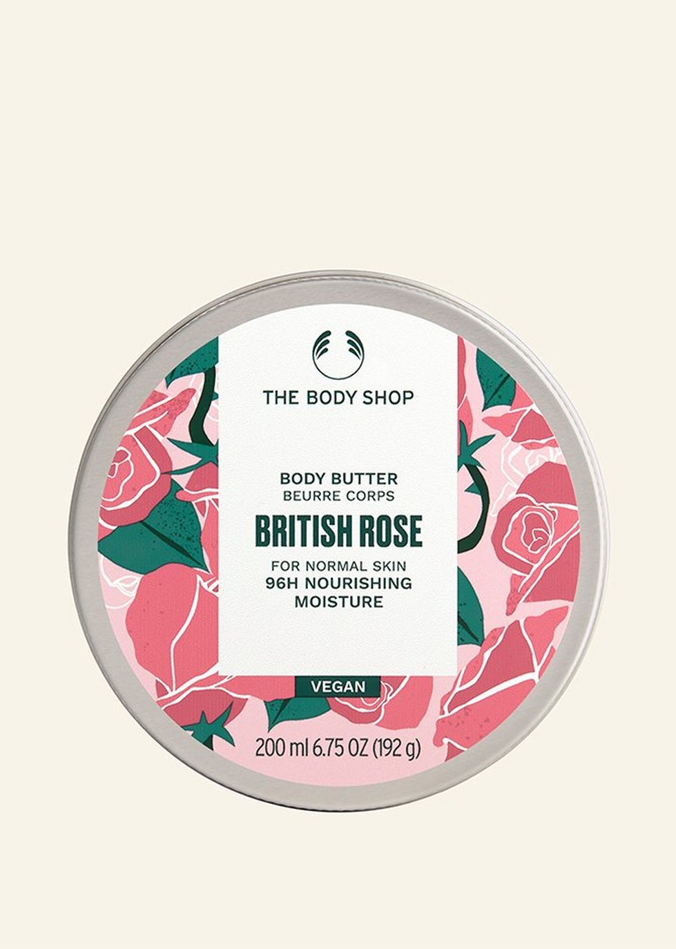 British rose body butter against beige background British rose body butter against beige background