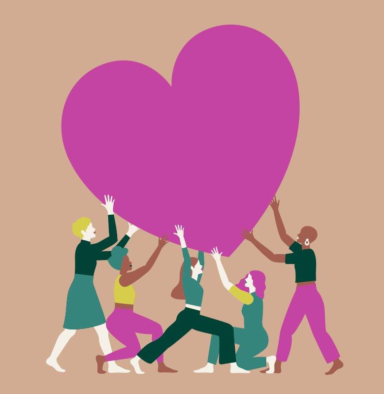 Ilustración de mujeres sosteniendo un corazón