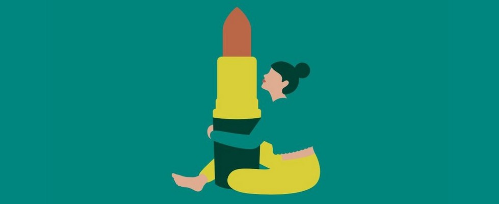 Illustration of woman holding a lipstick Illustration of woman holding a lipstick
