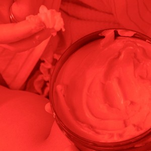 Coconut body butter with red overlay filter