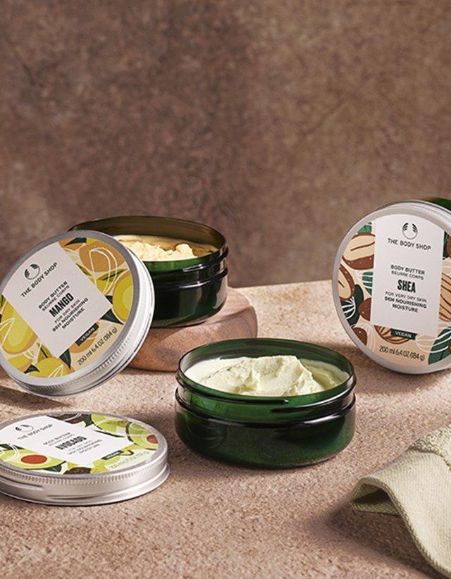 Selection of Body Butters on a table