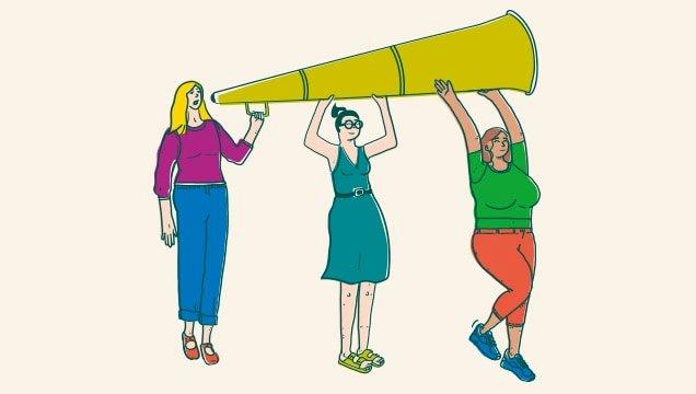 Illustration of women holding a megaphone