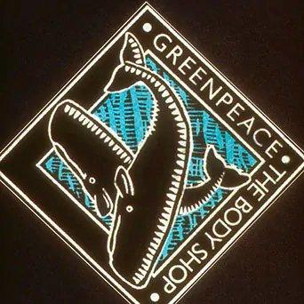 Logo Sauvons les baleines Greenpeace et The Body Shop