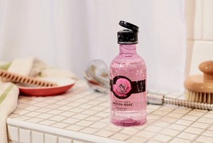 The Body Shop British Rose Shower Gel on bathroom tiles