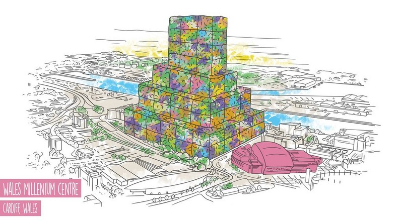 Drawing of the Wales Millenium Centre in Cardiff Drawing of the Wales Millenium Centre in Cardiff
