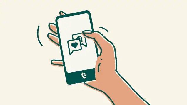 Illustration of hand using a mobile phone