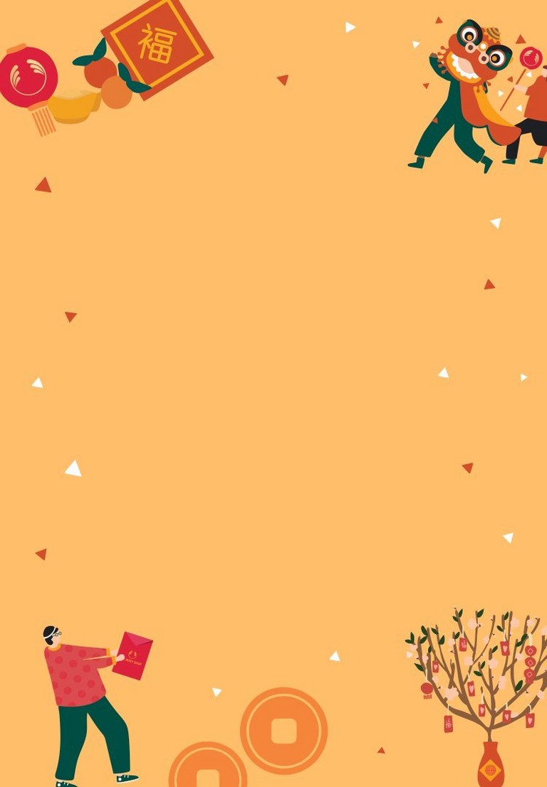 Illustration of Chinese dragon with a parade of people holding gifts following from behind Illustration of Chinese dragon with a parade of people holding gifts following from behind