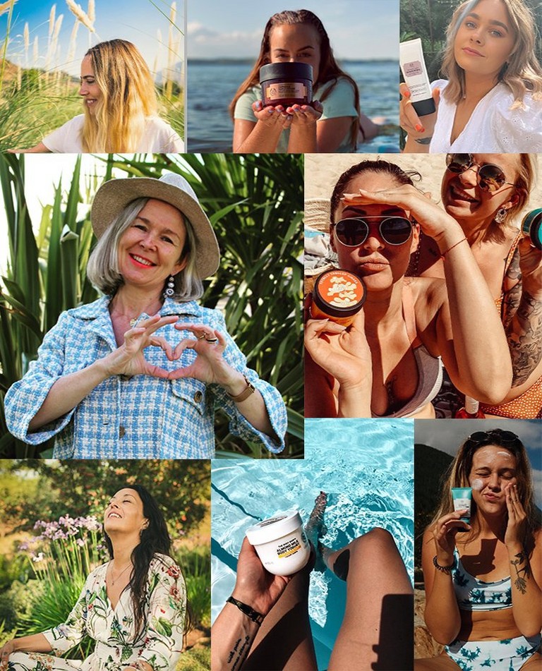 Collage of customer photos in summery settings