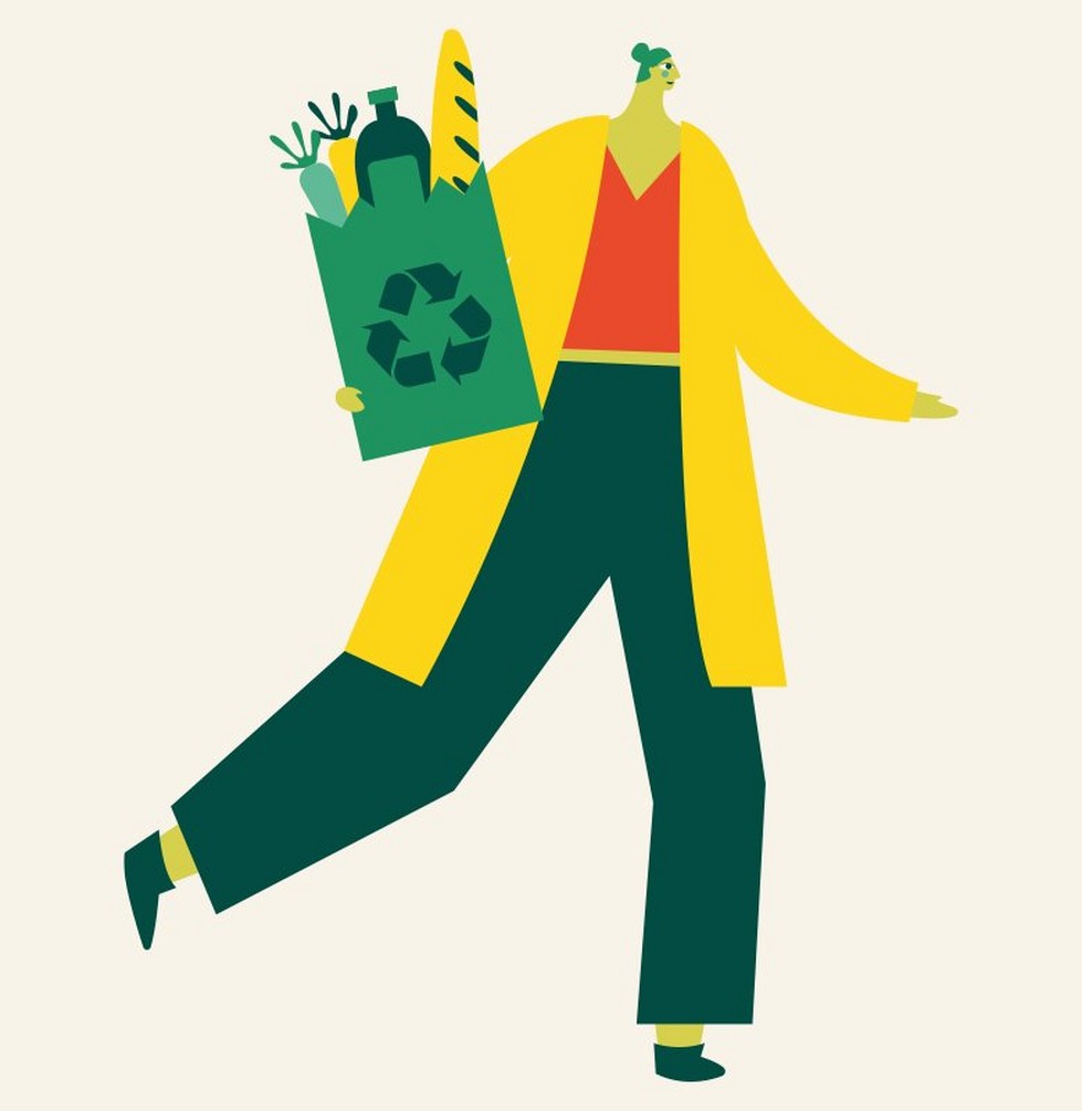 Illustration of person holding shopping bag Illustration of person holding shopping bag