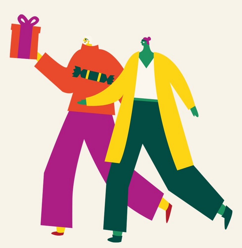 Illustration of people holding gifts Illustration of people holding gifts